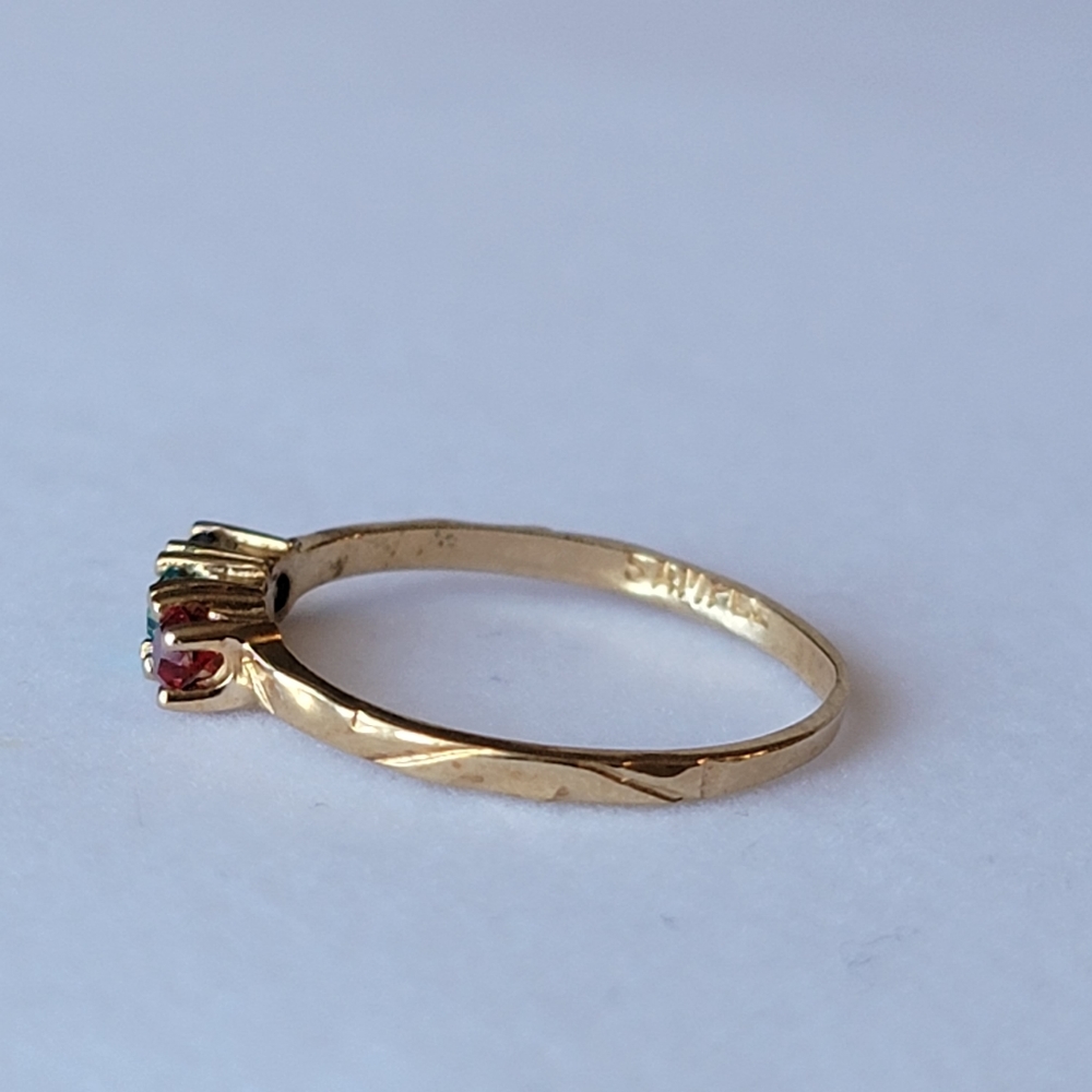 Triple Gemstone Gold Plated Vintage Ring Size 6 Textured Band Dainty - Picture 6 of 13